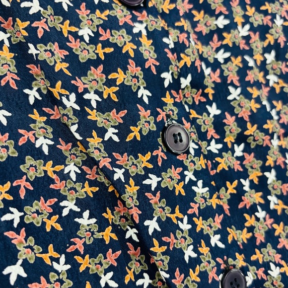 Vintage Button Front Navy Floral A-line Long Midi Skirt Boho Prairie Cottage M - Picture 8 of 8